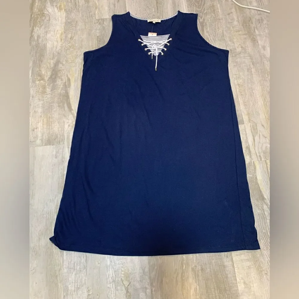 NWT Jones New York sport knit navy sleeveless tie laced V-neck dress sz 3x - Picture 6 of 13